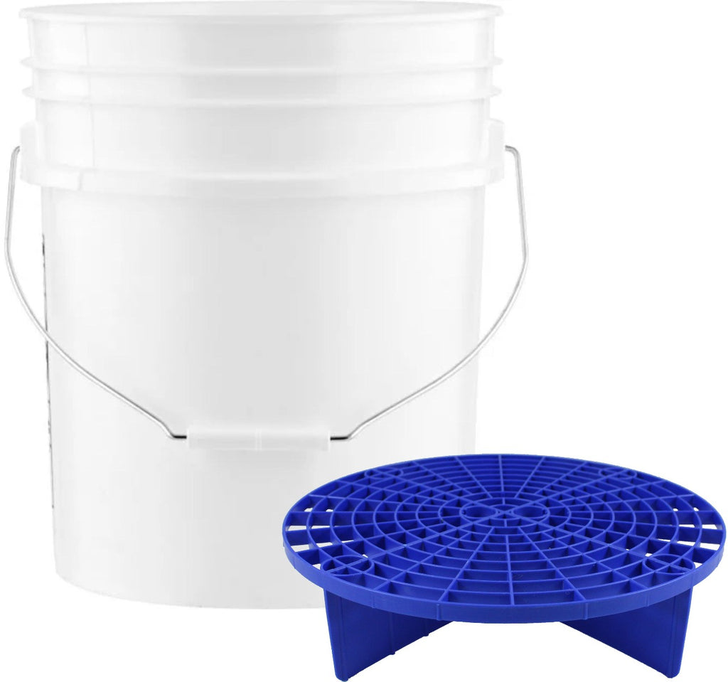 White 5 Gallon Wash Bucket With Blue Grit Guard Insert – DETAILGROUND
